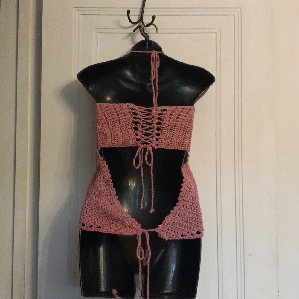 Homemade Pink Crochet Halter Top - Picture 2 of 5